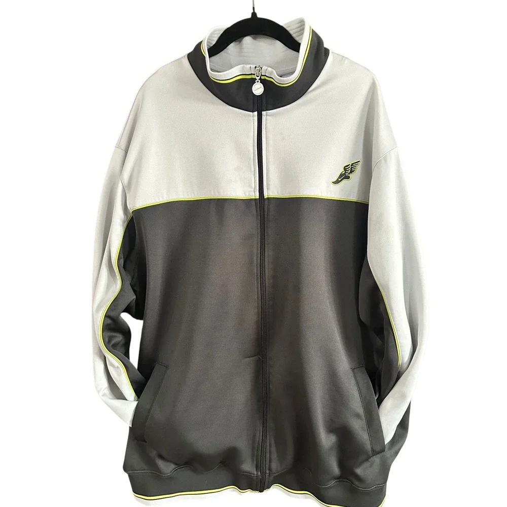 Nike Track Jacket Mens XL Grey Charcoal Good Neon Lime Color Block Activewear